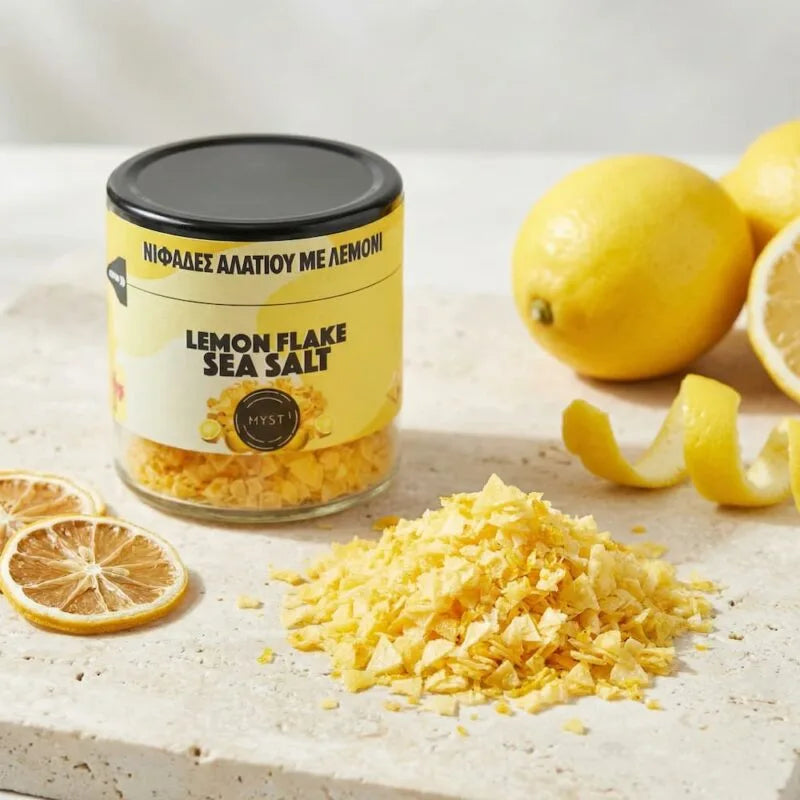 Gula pyramidformade havssaltflingor (Torkad citron)